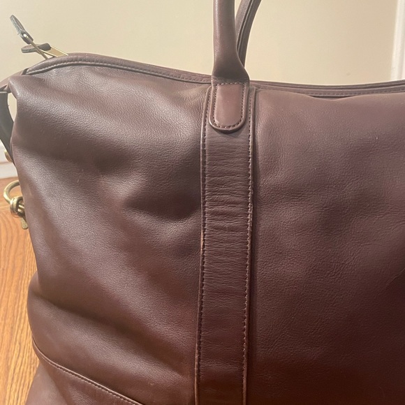 Vintage COACH Chocolate Brown Leather Cabin Weekender Duffel Travel Shoulder Bag - Picture 3 of 15